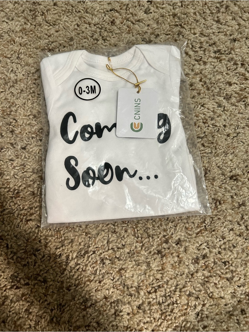 White "Coming Soon" Baby Bodysuit (0-3M)
